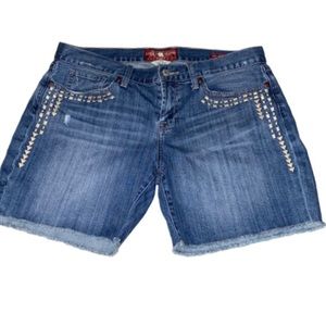 Lucky Brand Blue Studded Roll-Cuff Denim Shorts